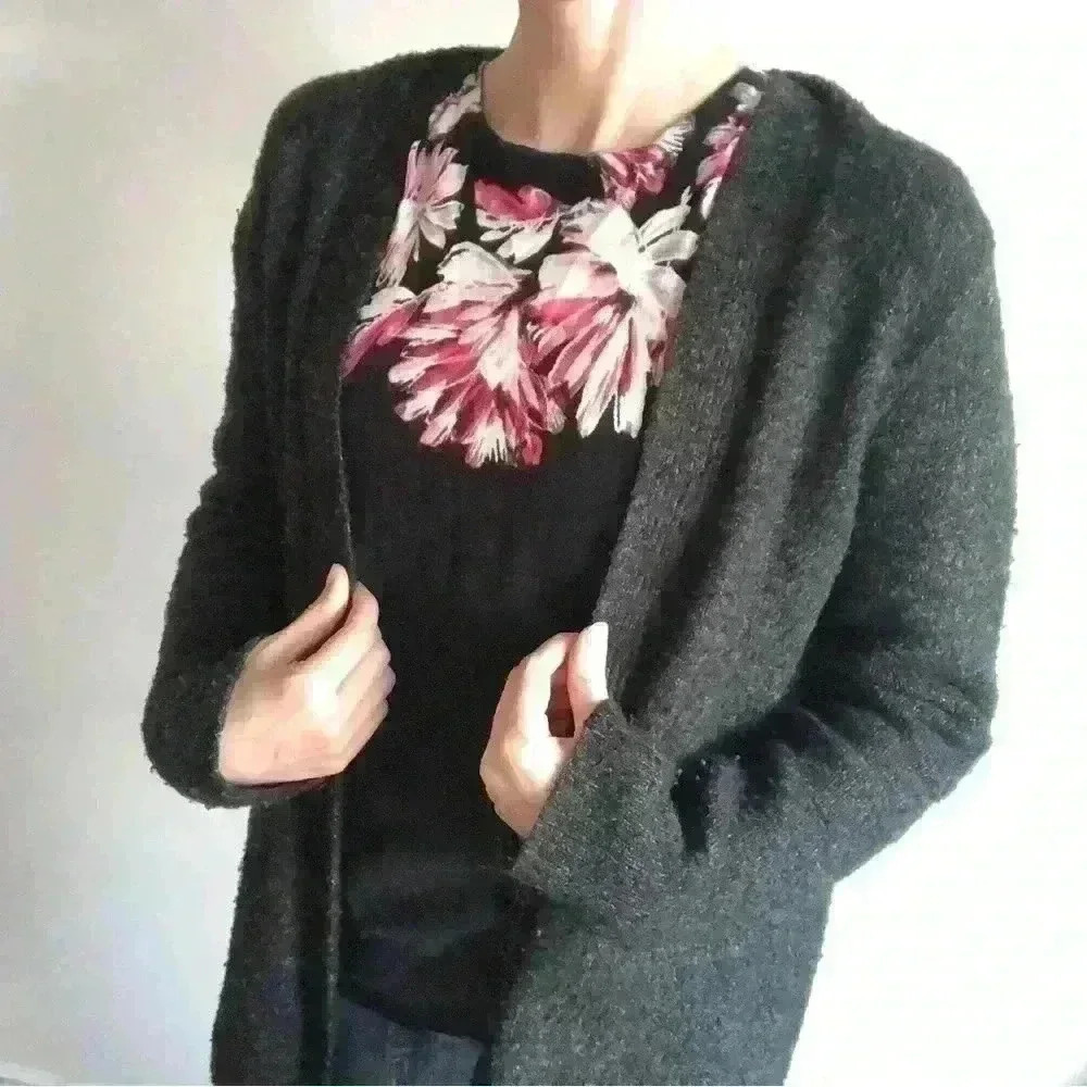 Zara Women’s Knit Grey Open Cardigan Cabincore Sweater Small 8